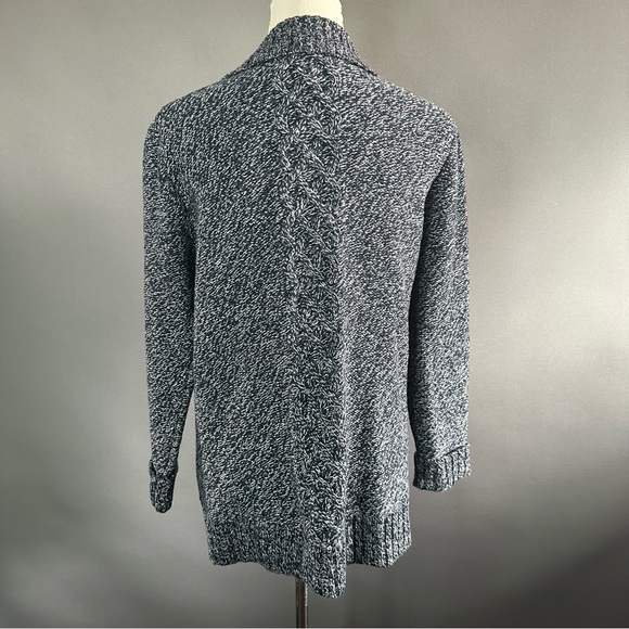 Vermont Country Store Wool Blend Cable Knit Marbled Navy Blue Cardigan Size L - Picture 6 of 12